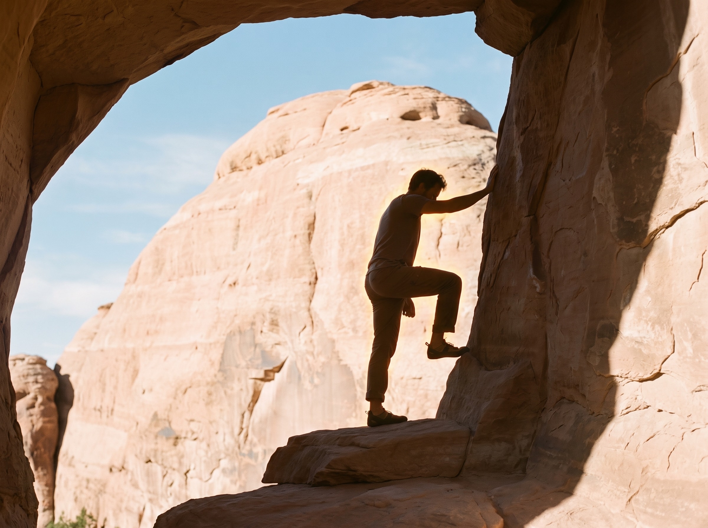Athlete moving outdoors in soft natural light.