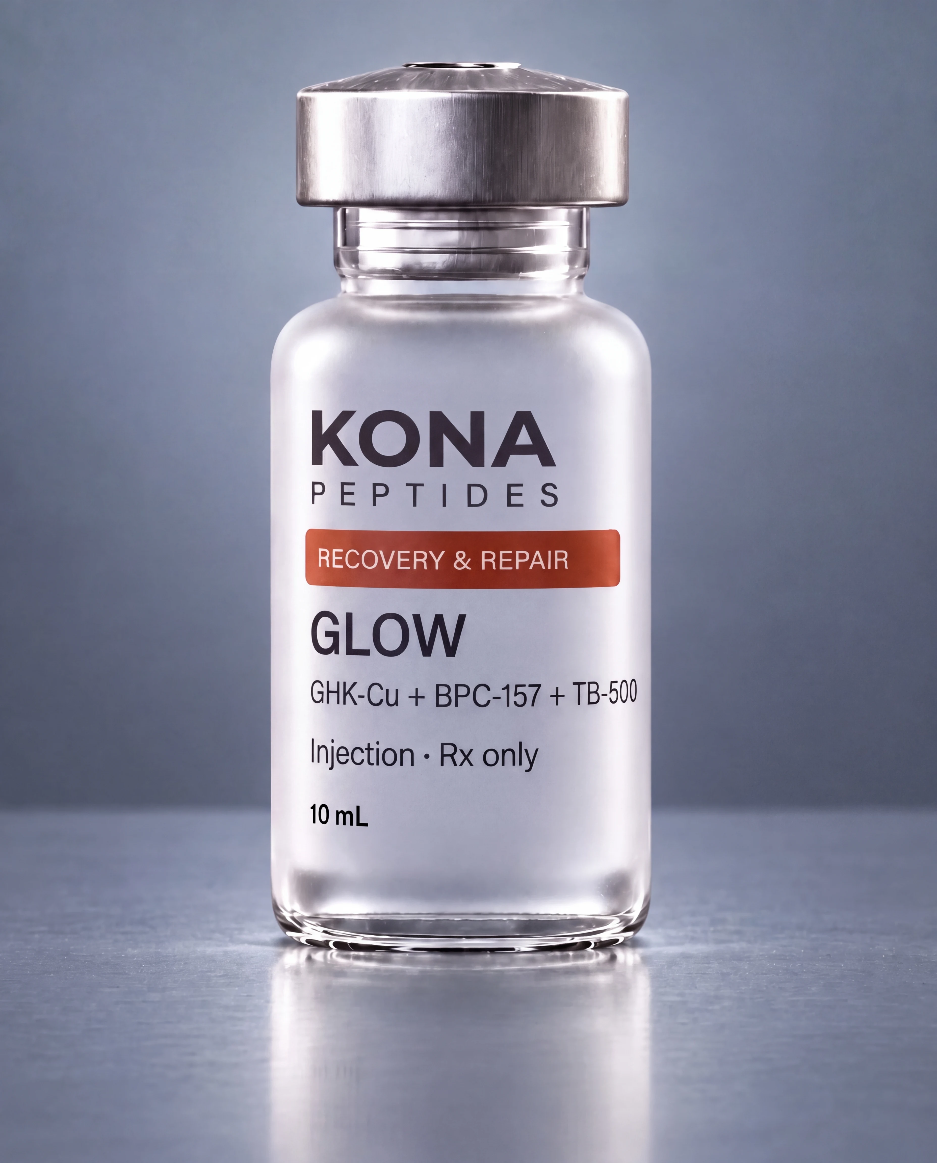 GLOW injection vial containing GHK-Cu, BPC-157 and TB-500.