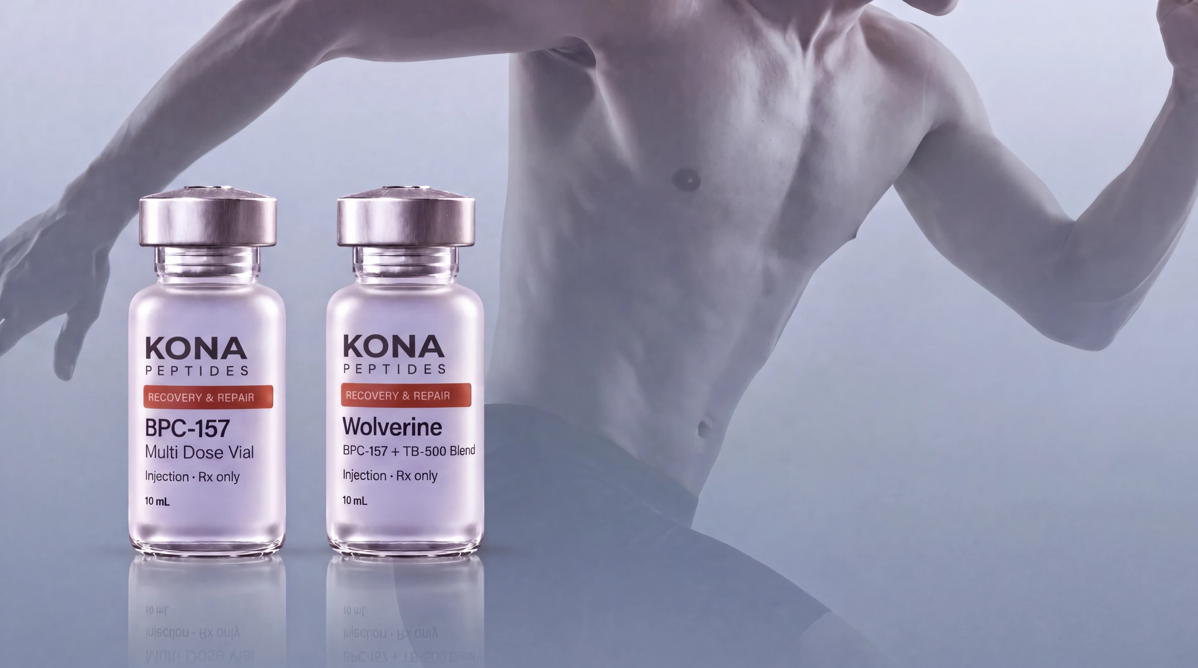 BPC-157 and Wolverine vials in front of a runner